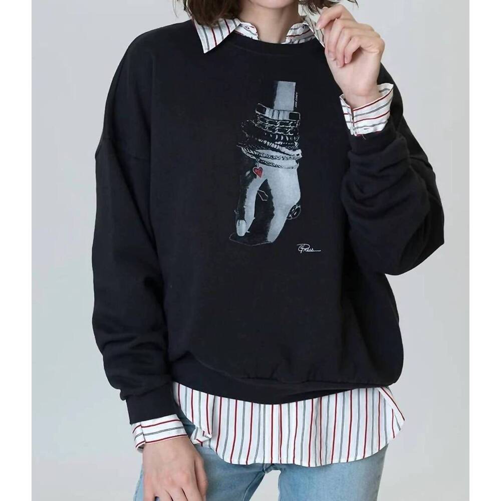 NEW CPRESS STUDIO arm candy cozy sweatshirt in worn black highlight color